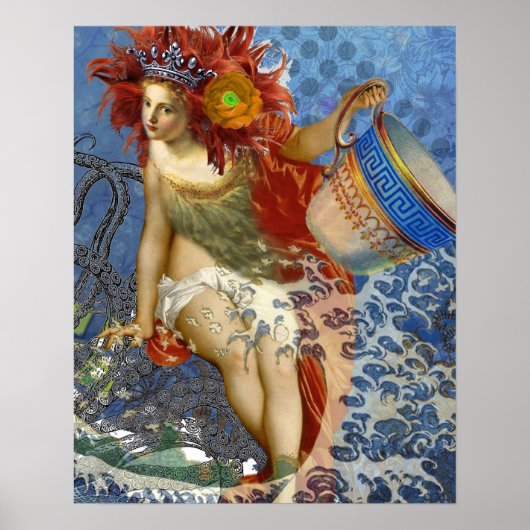Aquarius Mermaid Gothic Blue Art Poster (Voorkant)