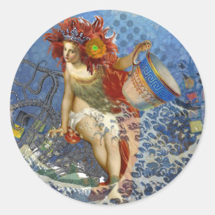 Aquarius Mermaid Gothic Blue Art Ronde Sticker