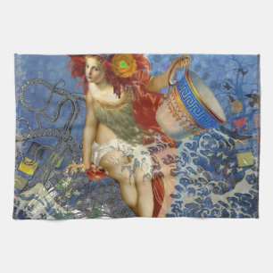Aquarius Mermaid Gothic Blue Art Theedoek
