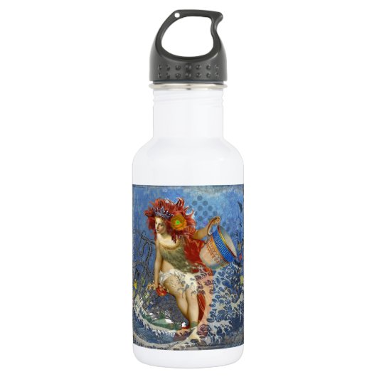 Aquarius Mermaid Gothic Blue Art Waterfles (Voorkant)