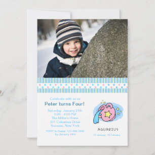 Aquarius Photo Birthday Party Invitation Kaart