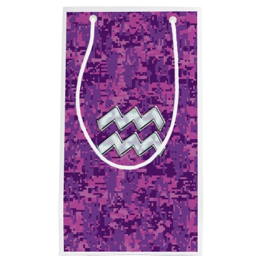 Aquarius Sign. over fuchsia roze digitale camo Klein Cadeauzakje (Voorkant)