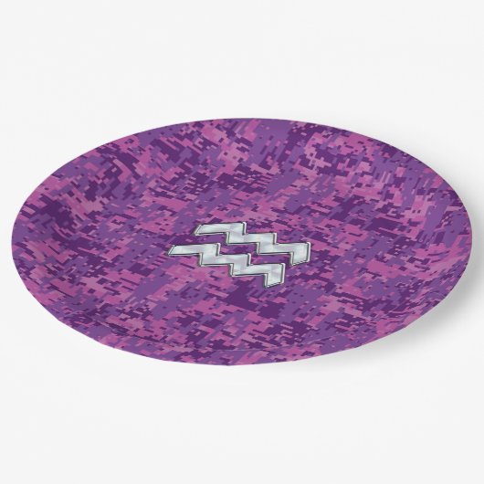 Aquarius Sign. over fuchsia roze digitale camo Papieren Bordje (Gekanteld)