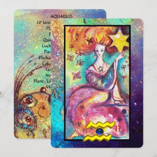 AQUARIUS, STAR TAROT ASTROLOGY ZODIAC BIRTHDAY KAART (Voorkant / Achterkant)