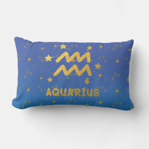 Aquarius Sterrenbeeld Blauwe en Gouden Lendekussen Kussen
