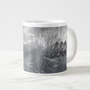 Aquarius Symbool Grunge Distress Silver Steel Extra Grote Mok
