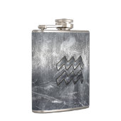 Aquarius Symbool Grunge Distress Silver Steel Heupfles (Rechts)