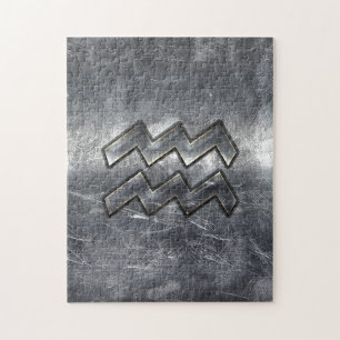 Aquarius Symbool Grunge Distress Silver Steel Legpuzzel