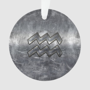 Aquarius Symbool Grunge Distress Silver Steel Ornament