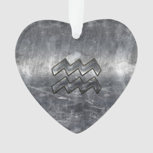 Aquarius Symbool Grunge Distress Silver Steel Ornament