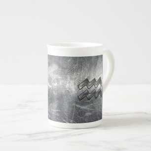 Aquarius Symbool Grunge Distress Silver Steel Porselein Kop