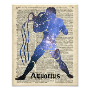 Aquarius Water Zodiac Sign Over Old Book Page Foto Afdruk