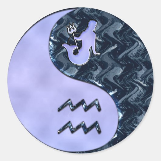 Aquarius Yin Yang Ronde Sticker (Voorkant)