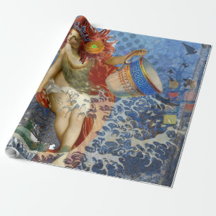 Aquarius Zeemeermin Gotische Blauwe Kunst Cadeaupapier