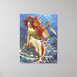 Aquarius Zeemeermin Gotische Blauwe Kunst Canvas Afdruk