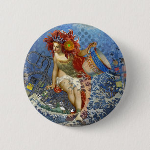 Aquarius Zeemeermin Gotische Blauwe Kunst Ronde Button 5,7 Cm
