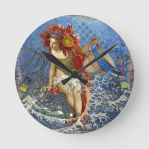 Aquarius Zeemeermin Gotische Blauwe Kunst Ronde Klok