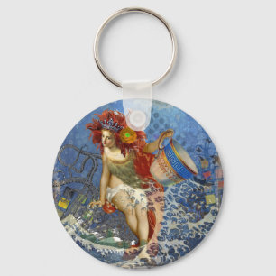 Aquarius Zeemeermin Gotische Blauwe Kunst Sleutelhanger