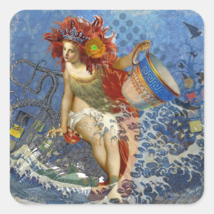 Aquarius Zeemeermin Gotische Blauwe Kunst Vierkante Sticker