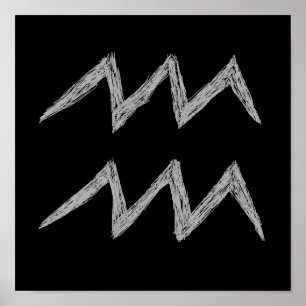 Aquarius. Zodiac Astrology Sign. Black. Poster