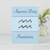 Aquarius Zodiac Birthday Party Invitation/Blue Kaart (Staand voorkant)