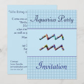 Aquarius Zodiac Birthday Party Invitation/Blue Kaart (Voorkant / Achterkant)