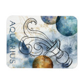 Aquarius zodiac blue black gold text planets magneet (Horizontaal)