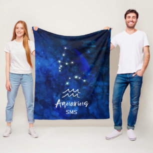 Aquarius Zodiac Constellation Blue Galaxy Monogram Fleece Deken