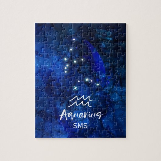 Aquarius Zodiac Constellation Blue Galaxy Monogram Legpuzzel (Verticaal)