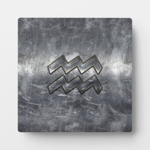 Aquarius Zodiac Distress Silver Steel Style Fotoplaat