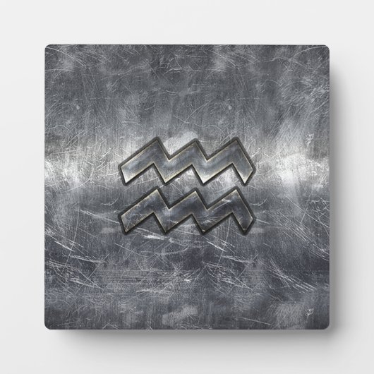 Aquarius Zodiac Distress Silver Steel Style Fotoplaat (Voorkant)