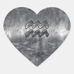 Aquarius Zodiac Distress Silver Steel Style Hart Sticker