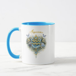 Aquarius Zodiac Floral Heart Mug – Elegant Astrolo Mok