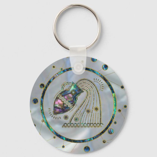 Aquarius Zodiac Gold Abalone op constellatie Sleutelhanger (Voorkant)