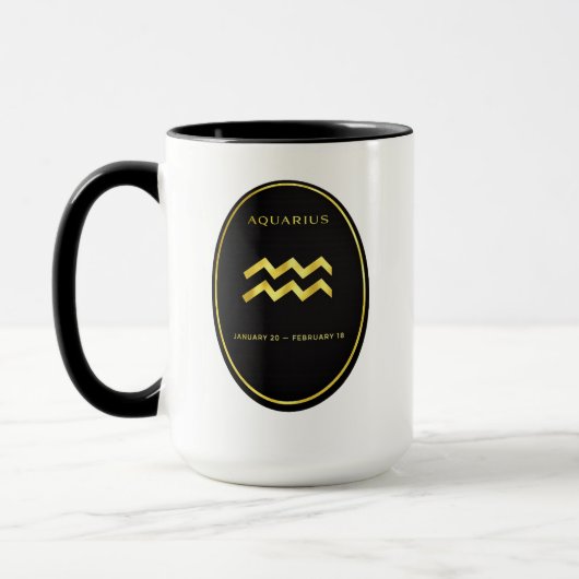 Aquarius Zodiac Gold Oval Emblem Mug | Luxury Astr (Gauche)