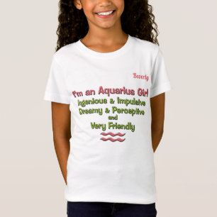 Aquarius Zodiac Pink en Green van meisjes met naam T-shirt