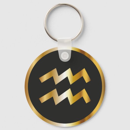 Aquarius Zodiac Sign., Black & Gold Sleutelhanger (Voorkant)