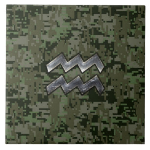 Aquarius Zodiac Sign Green Digital Camouflage Tegeltje