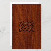Aquarius Zodiac Sign Mahogany Style Briefpapier (Voorkant / Achterkant)