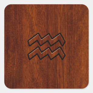 Aquarius Zodiac Sign Mahogany Style Vierkante Sticker