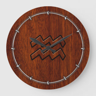 Aquarius Zodiac Sign Mahogany Wood Style Grote Klok