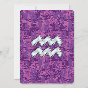 Aquarius Zodiac Sign on fuchsia digital camo