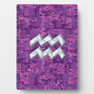 Aquarius Zodiac Sign on fuchsia digital camouflage Fotoplaat