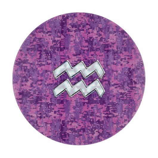 Aquarius Zodiac Sign on fuchsia digital camouflage Snijplank (Voorkant)