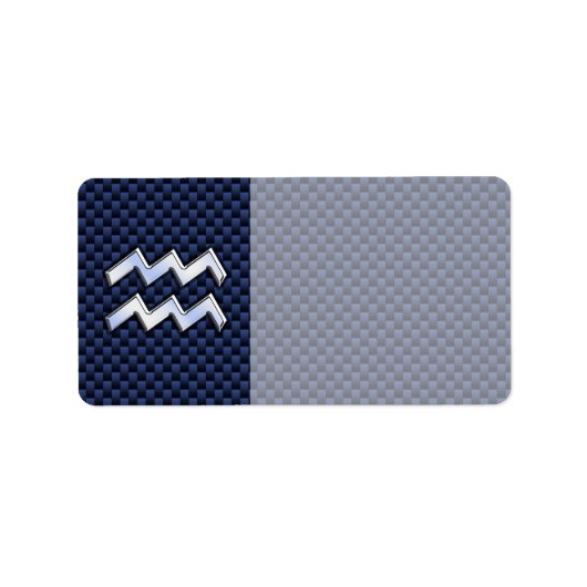 Aquarius Zodiac Sign on navy blue koolstofvezel Etiket (Voorkant)