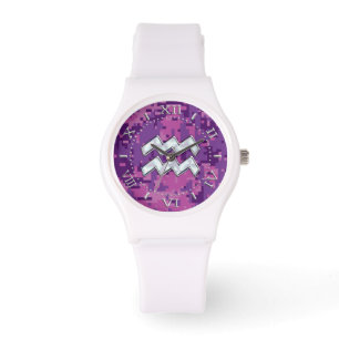 Aquarius Zodiac Sign on Pink Camouflage Dial Horloge