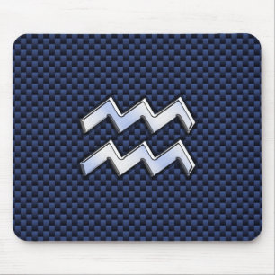 Aquarius Zodiac Sign on Royal Blue Carbon Fiber Muismat