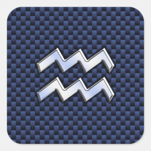 Aquarius Zodiac Sign on Royal Blue Carbon Fiber Vierkante Sticker