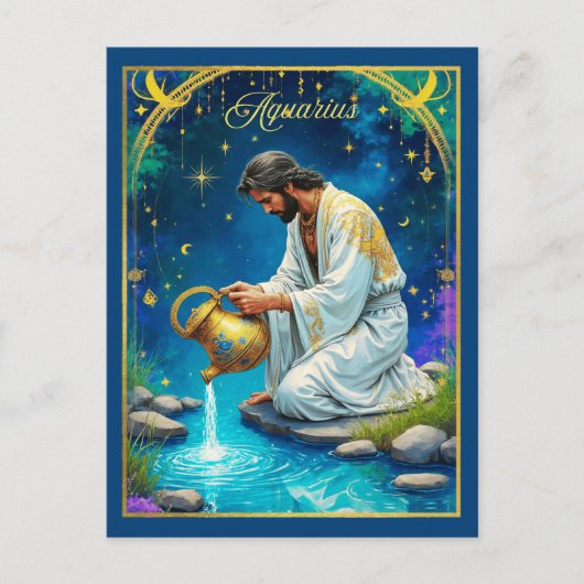 Aquarius Zodiac Sign Under a Starry Sky Briefkaart (Voorkant)