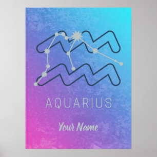 Aquarius Zodiac Star Sign Waterverf Horoscope Poster